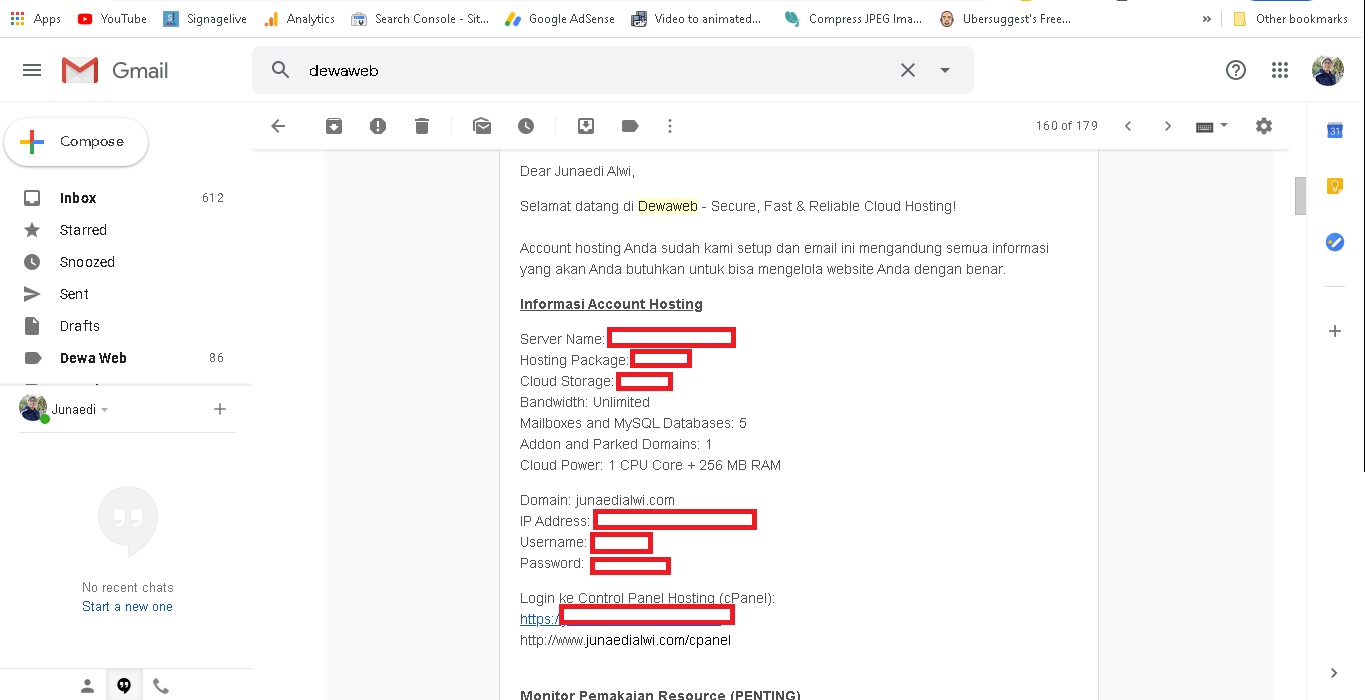 cara membuat blog - email akses cpanel